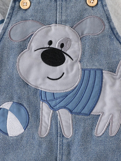 Baby Outfit 2-teilig – Streifen Shirt & Latzshorts mit Hund