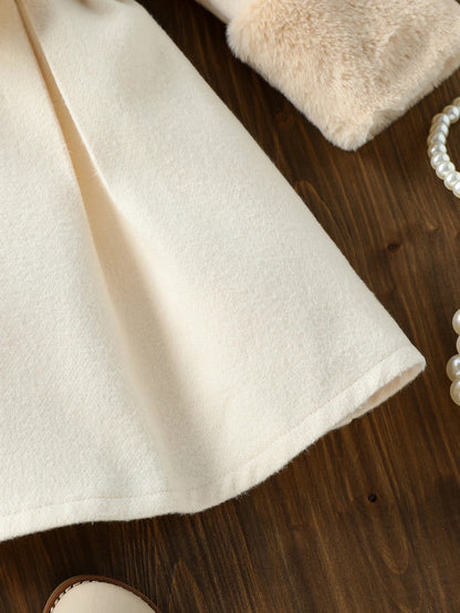 Eleganter Wintermantel mit Schleife & Kunstfellkragen