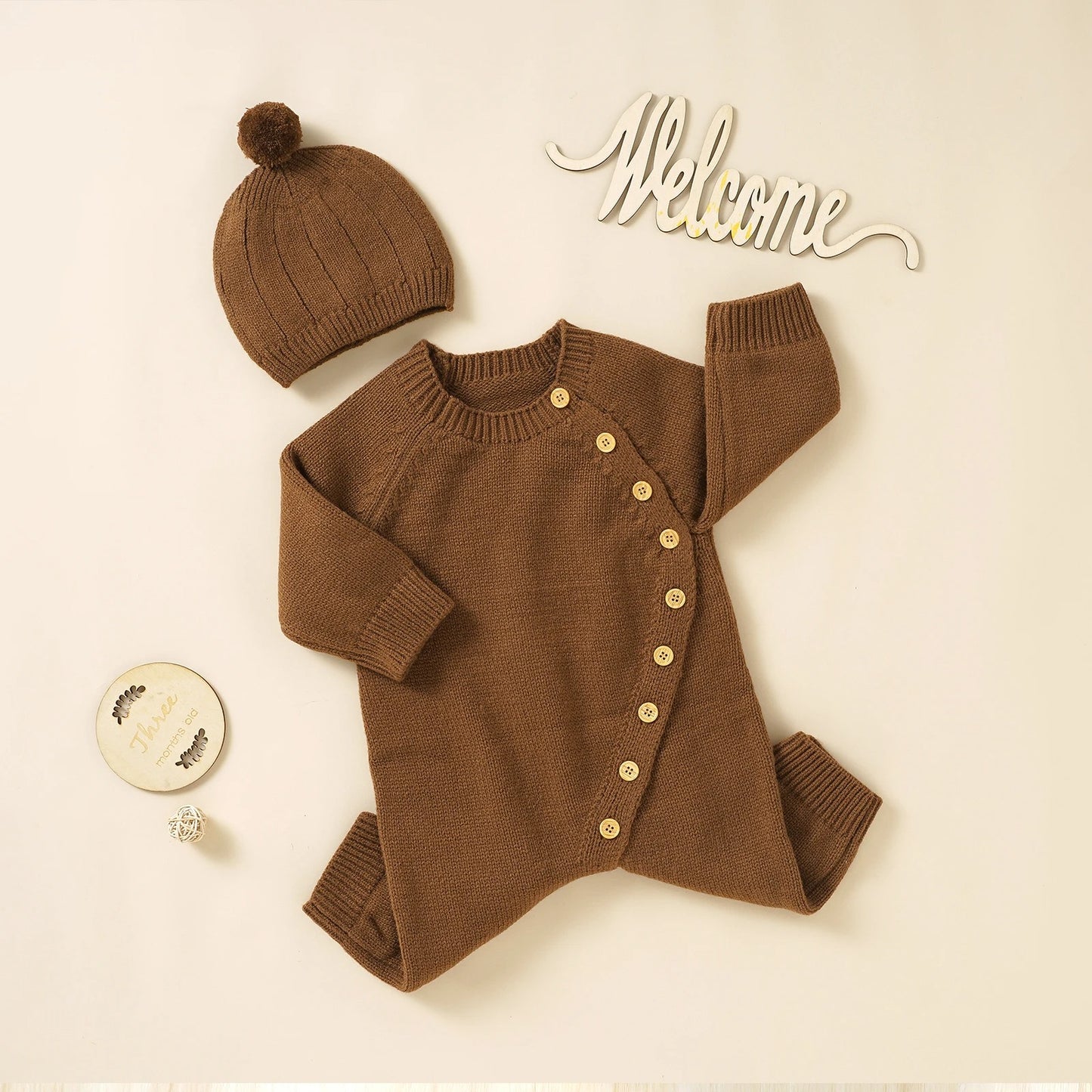 Baby Strick-Overall mit Mütze – weich, wärmend & stilvoll