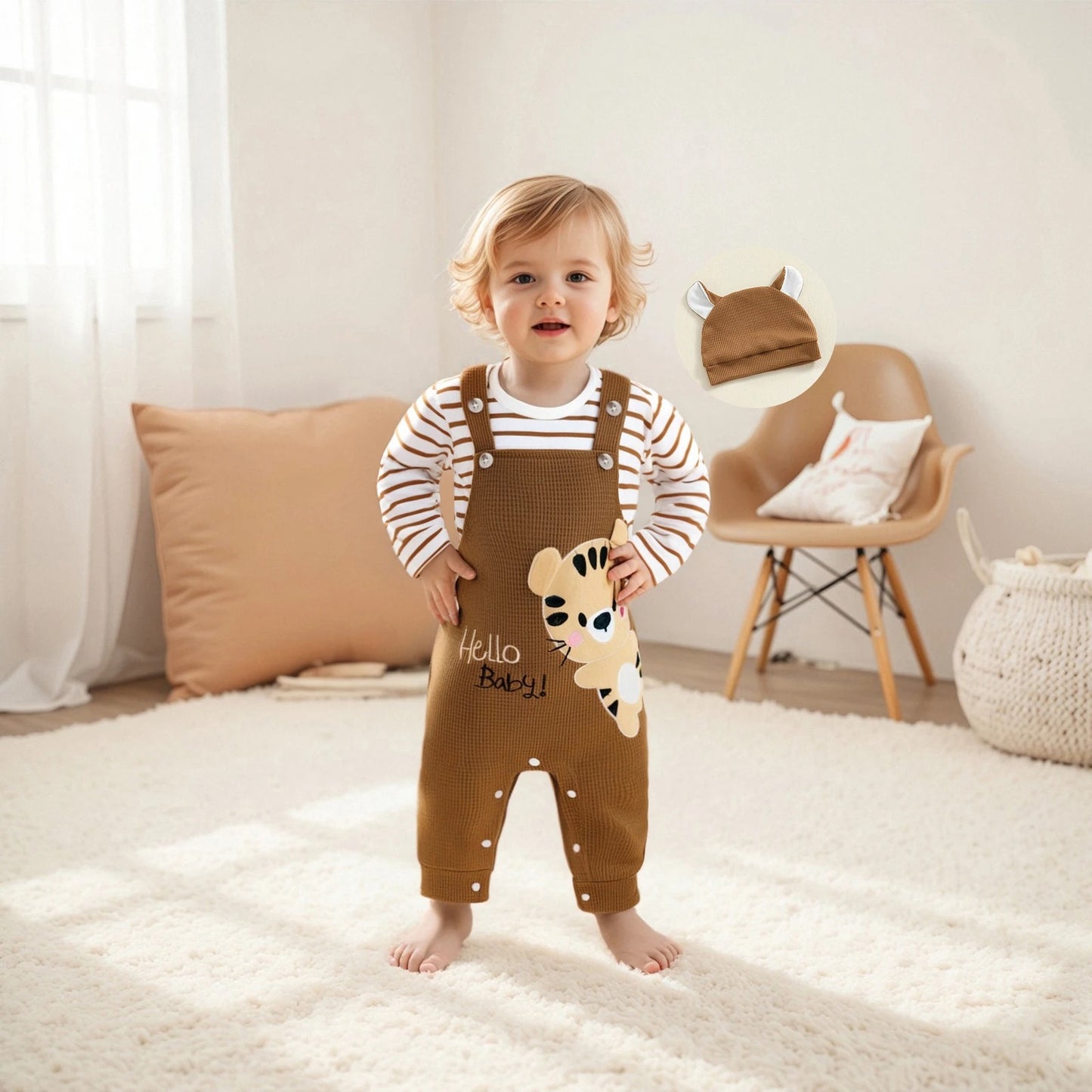 Strampler-Set „Hello Baby“ mit Tiger-Motiv & Mütze