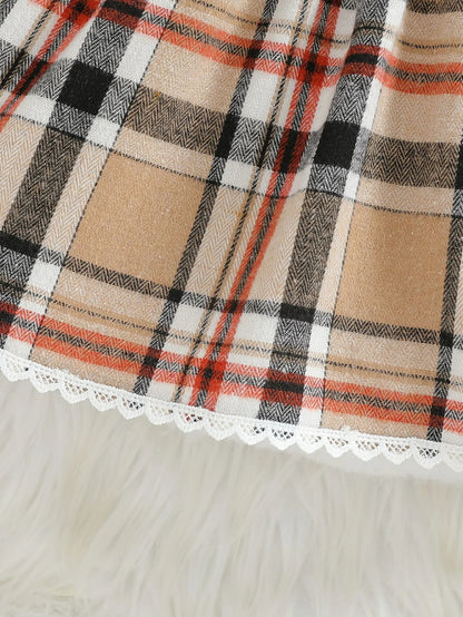 Baby Mädchen Kleid im Karo-Design mit Schleife & Haarband – langarm