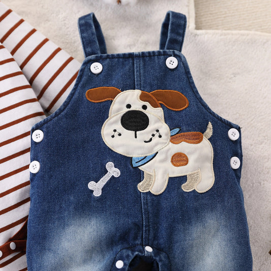 Baby Outfit 2-teilig – Body mit Streifen & Latzhose mit Hund (Größe 62–92)