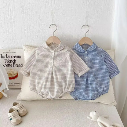 Baby Romper mit Kragen aus Baumwolle – Karomuster