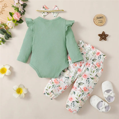 Baby Mädchen Set mit Rippbody & Blumenhose