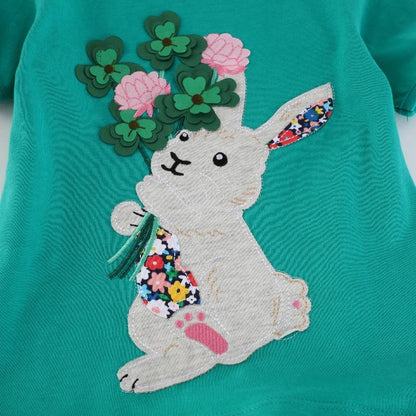 Mädchen T-Shirt mit 3D Hasen Applikation