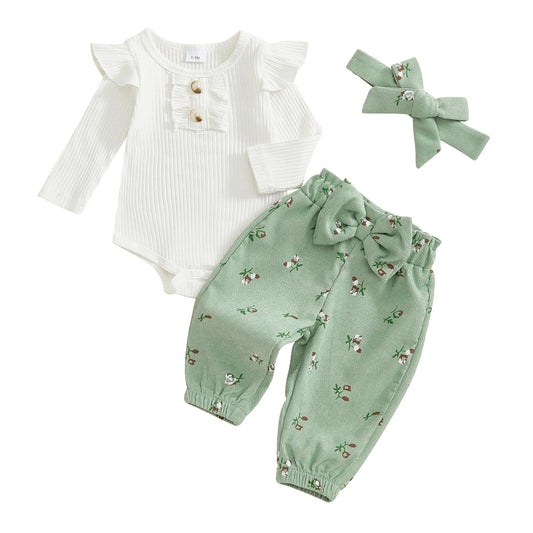 Baby Mädchen Set mit Rippbody & floraler Hose
