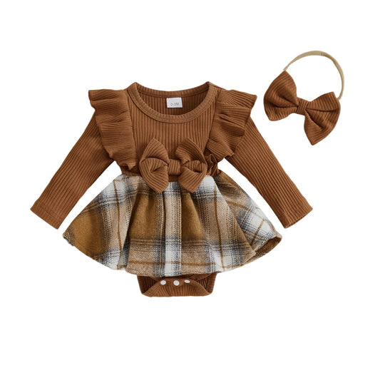 Baby Mädchen Kleid-Body Set mit Schleife & Stirnband