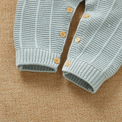 Baby Strickset 2-teilig – Pullover & Strampler mit Latz in Salbeigrün