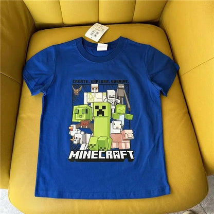 Minecraft T-Shirt für Kinder – Kurzarm Shirt aus Baumwolle mit Kult-Motiven
