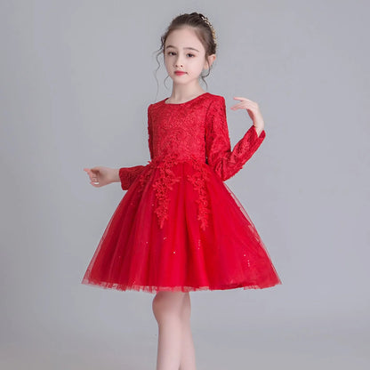 Mädchen-Spitzenkleid / Festliches Langarmkleid / ideal für Kommunion, Hochzeit & Weihnachten
