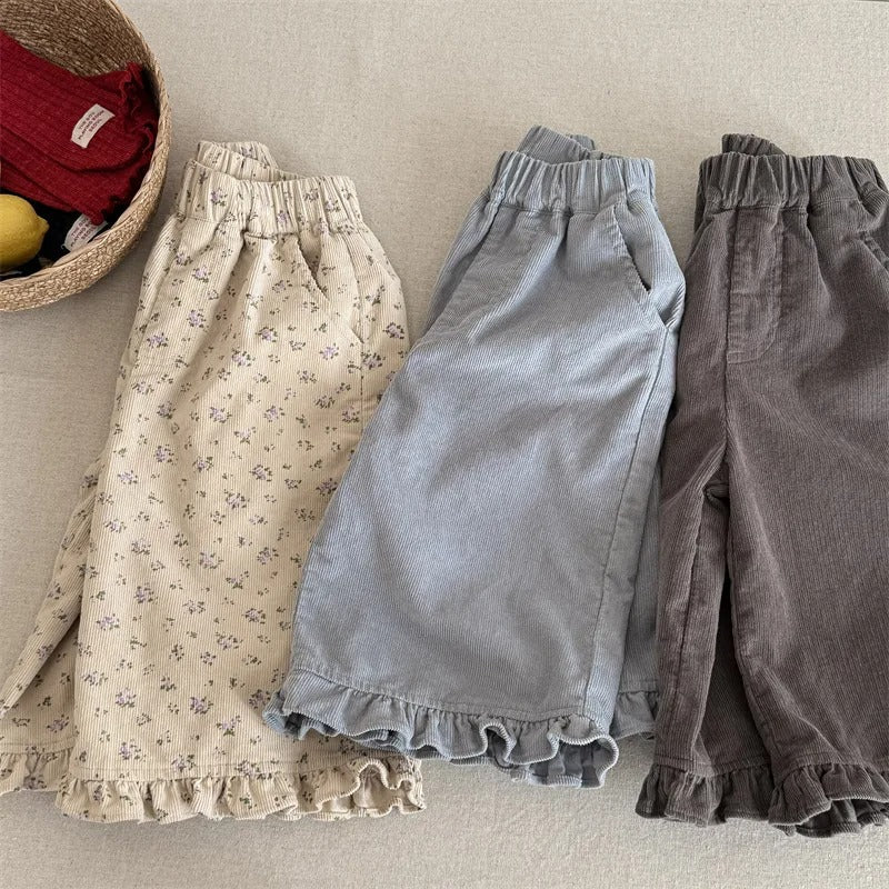 Kinder Cordhose mit Rüschen – Weite Mädchenhose aus Baumwolle