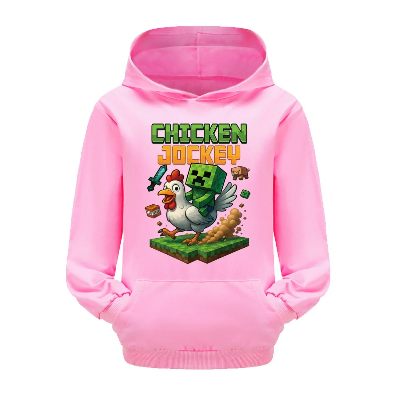 Minecraft Kinder Hoodie „Chicken Jockey“ – Kapuzenpullover für Mädchen & Jungen (Gr. 104–170)