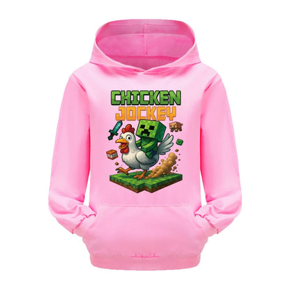 Minecraft Kinder Hoodie „Chicken Jockey“ – Kapuzenpullover für Mädchen & Jungen (Gr. 104–170)