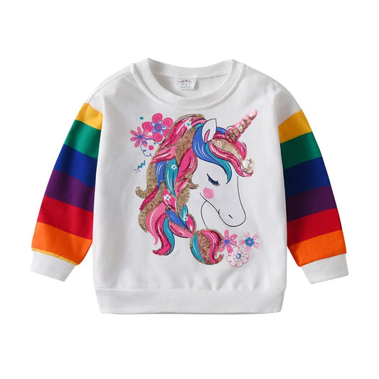 Mädchen Einhorn Sweatshirt mit Regenbogenärmeln – Glitzer & Pailletten