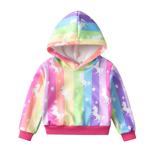 Mädchen Hoodie „Rainbow Unicorn“ – Regenbogen Kapuzenpullover mit Einhorn Print
