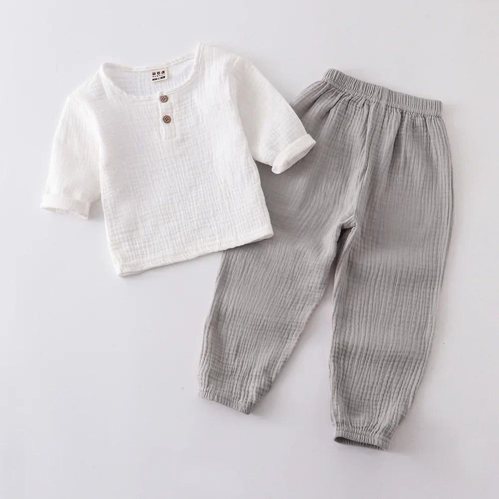 Jungen Musselin Set 2-teilig – Sommer Outfit mit Knopfleiste