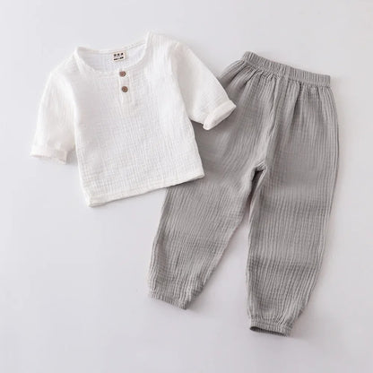 Jungen Musselin Set 2-teilig – Sommer Outfit mit Knopfleiste