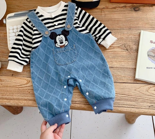 Baby Latzhosen-Set mit Motiv – Streifen-Shirt & Denim-Overall