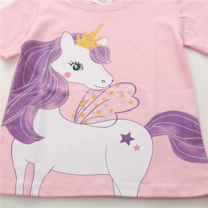 Mädchen T-Shirt mit Einhorn oder Giraffe – Kurzarm Shirt aus Baumwollmix