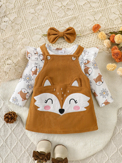 Baby Mädchen Outfit 3-teilig – Fuchs Kleid mit Body & Haarband