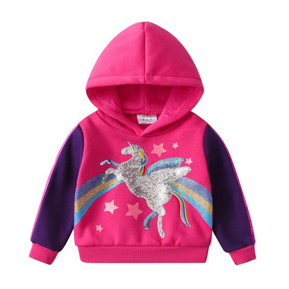 Einhorn Mädchen Hoodie mit Glitzer-Pailletten & Regenbogen – Gefütterter Kapuzenpullover