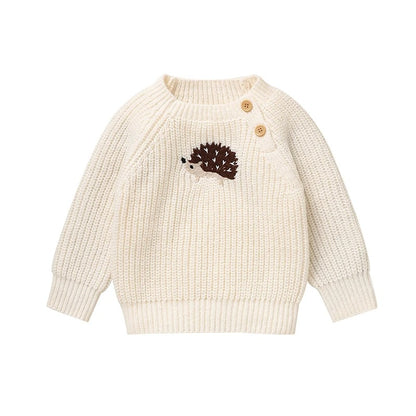 Baby Strickpullover mit Igel Motiv – Unisex Baumwollpullover mit Knöpfen