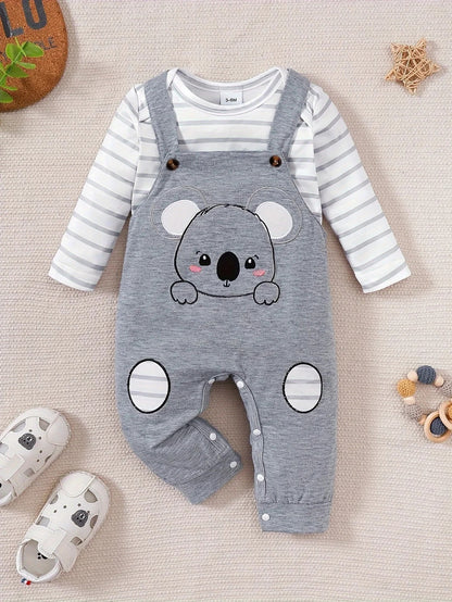 Baby Outfit 2-teilig – Body mit Streifen & Latzhose mit Koala (Größe 50–86)