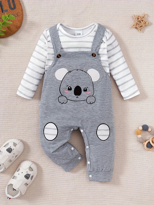 Baby Outfit 2-teilig – Body mit Streifen & Latzhose mit Koala (Größe 50–86)