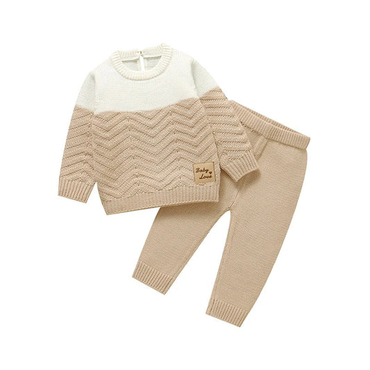 Baby Strickset 2-teilig – Pullover & Hose in Creme und Beige