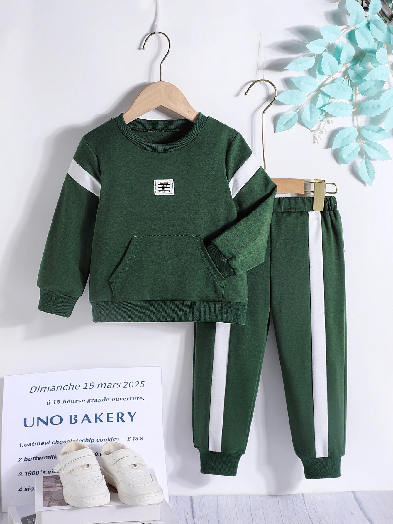 Sportliches Jungen Freizeit-Set mit Streifendetail – Dunkelgrün