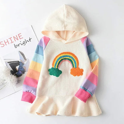 Regenbogen Kapuzenkleid für Mädchen – Bunt, fröhlich & verspielt