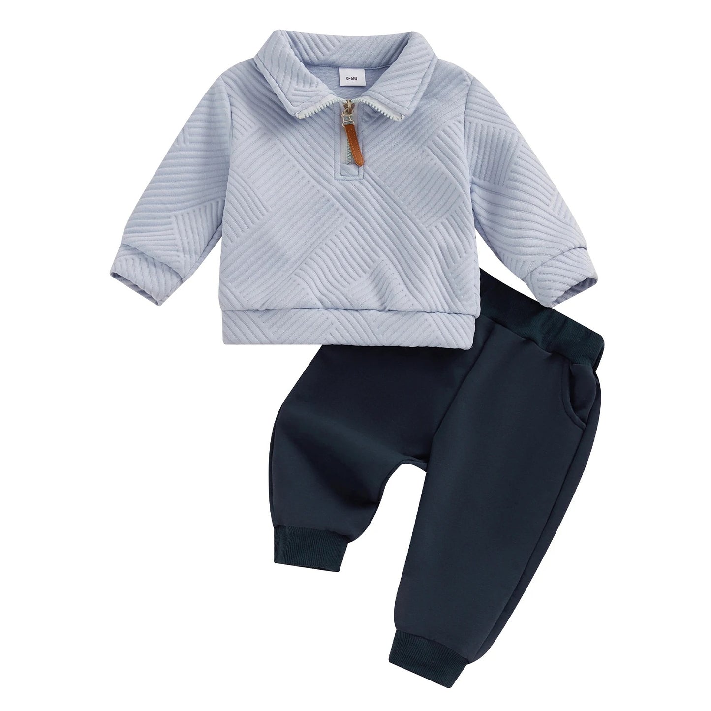 Baby Jungen Set mit Strukturpullover & Hose – 2-teiliges Outfit in Hellblau/Dunkelblau