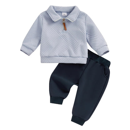 Baby Jungen Set mit Strukturpullover & Hose – 2-teiliges Outfit in Hellblau/Dunkelblau
