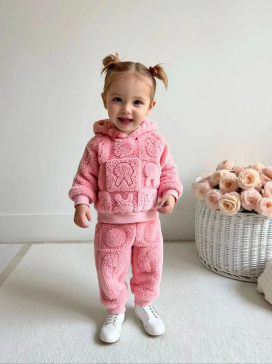 Flauschiges 2-teiliges Teddy-Set mit Kapuze und Öhrchen