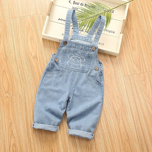 Kinder Jeans Latzhose mit Bären-Stickerei