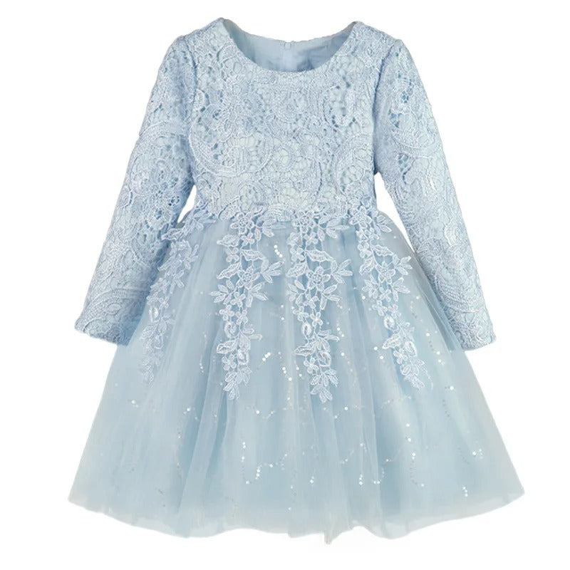 Mädchen-Spitzenkleid / Festliches Langarmkleid / ideal für Kommunion, Hochzeit & Weihnachten