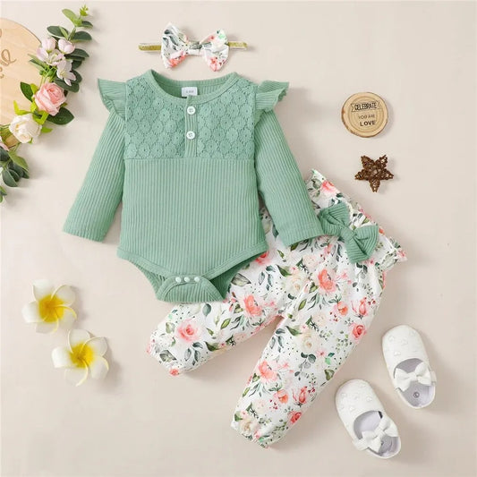 Baby Mädchen Set mit Rippbody & Blumenhose