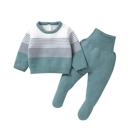 Baby Strickset 2-teilig – Pullover & Strumpfhose in Grün und Grau