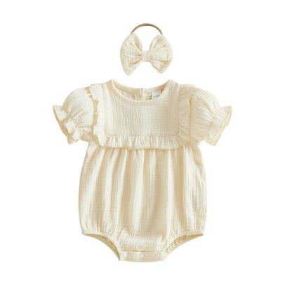 Baby Musselin Body mit Rüschen und Haarband – 2-teiliges Outfit für Mädchen