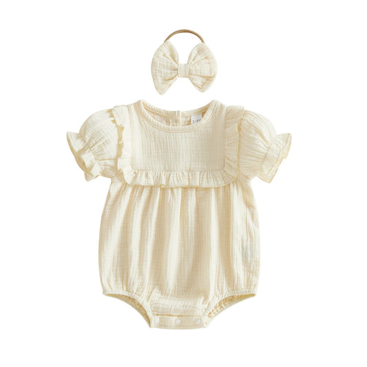 Baby Musselin Body mit Rüschen und Haarband – 2-teiliges Outfit für Mädchen