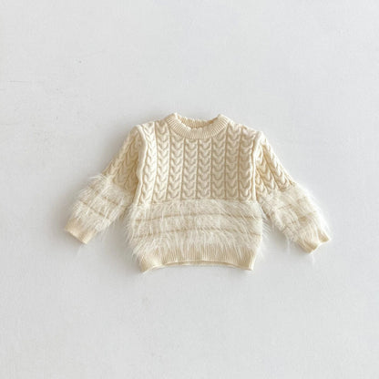 Eleganter Strickpullover mit Kunstfell-Details