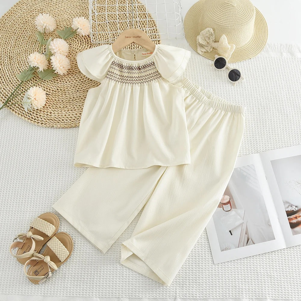 Mädchen Sommer Set mit bestickter Bluse & weiter Hose