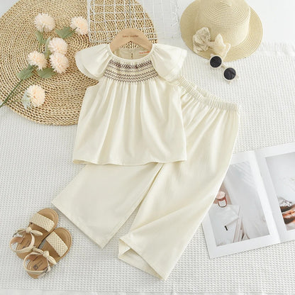 Mädchen Sommer Set mit bestickter Bluse & weiter Hose