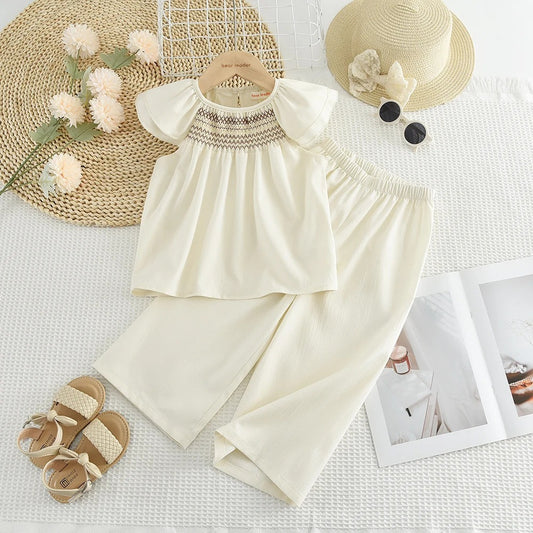 Mädchen Sommer Set mit bestickter Bluse & weiter Hose