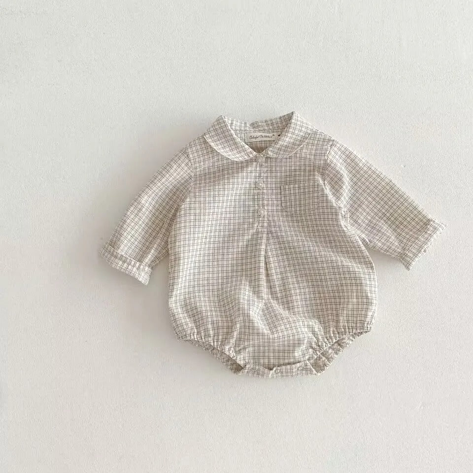 Baby Romper mit Kragen aus Baumwolle – Karomuster