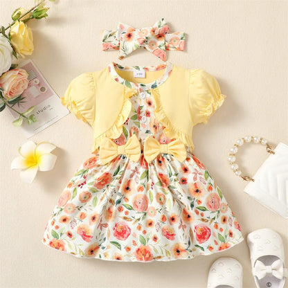 Baby Kleid mit Blumenmuster & Stirnband