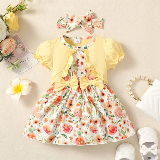 Baby Kleid mit Blumenmuster & Stirnband