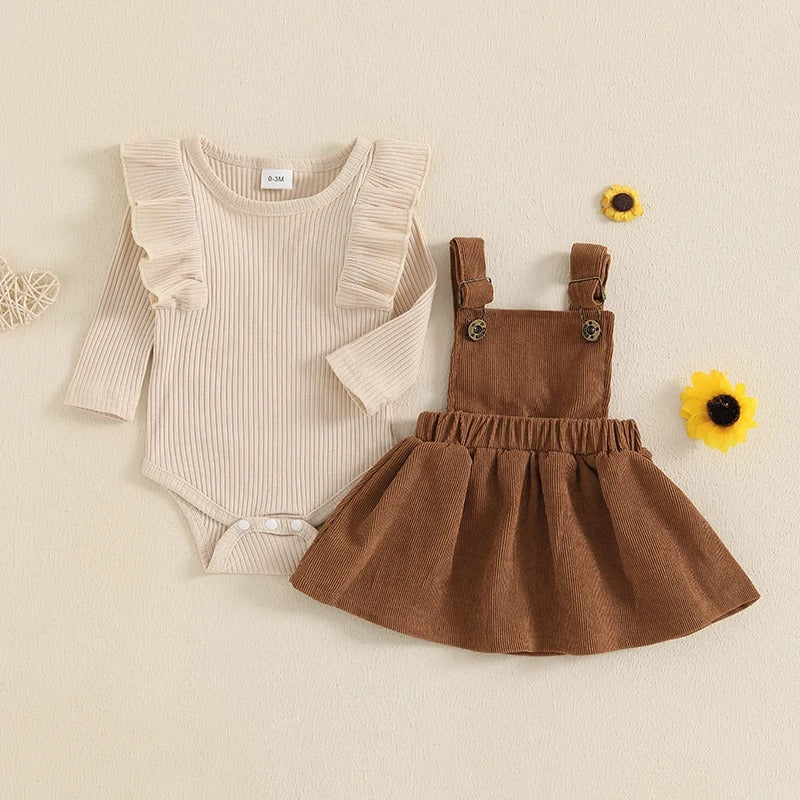 2-teiliges Baby Outfit mit Cordrock – langärmeliger Body & Trägerrock