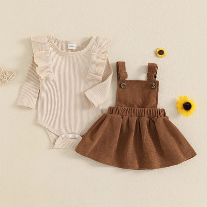 2-teiliges Baby Outfit mit Cordrock – langärmeliger Body & Trägerrock