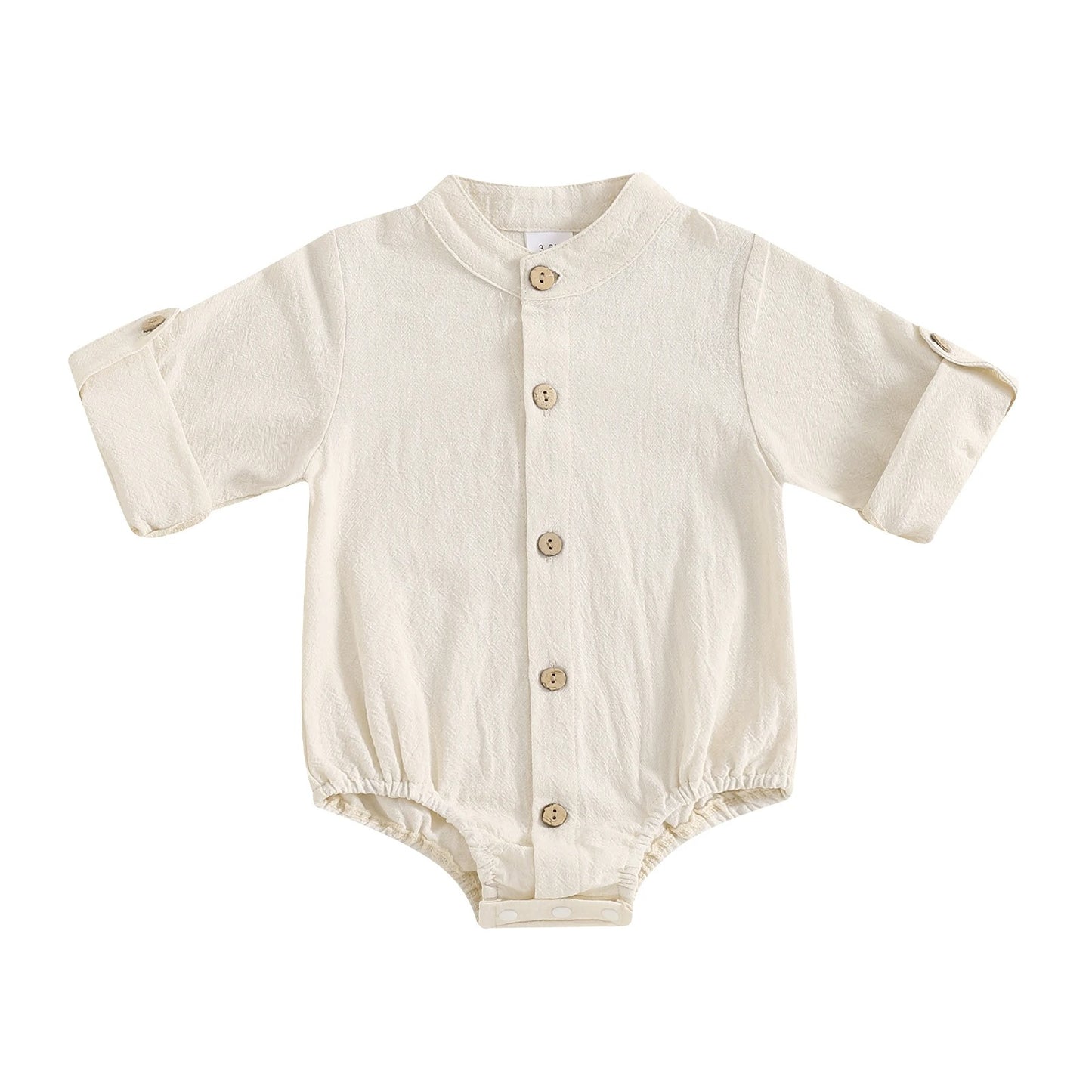 Minimalistischer Baby-Body mit Holzknöpfen – Langarm Body für Jungen (Größe 50–86)
